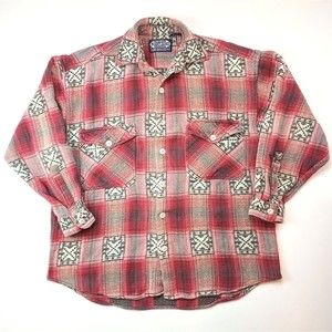 Point Zero Red Flannel Sz M Vintage 90s Woven Plaid Western Button Up Shirt